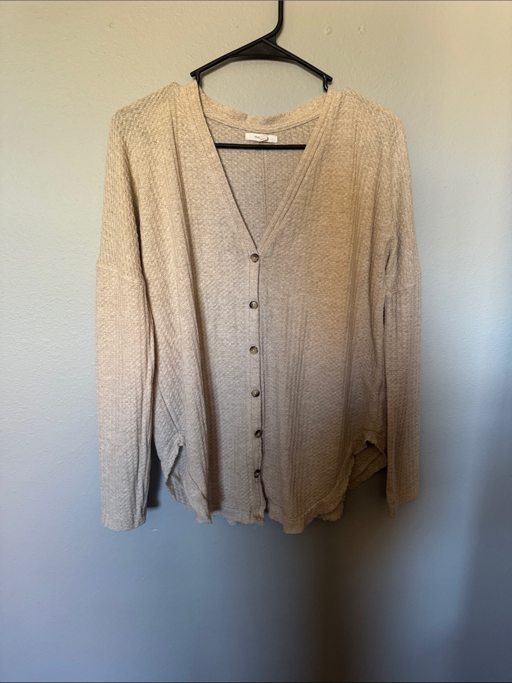 Maurices Beige Button-Front Waffle Knit Cardigan